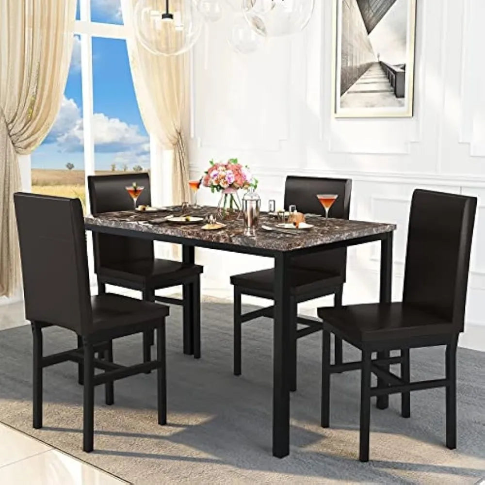 Marble Elegance 5-Piece Dining Kitchen Table Ensemble