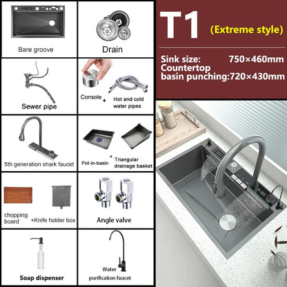 Waterfall Elegance Digital Kitchen Sink